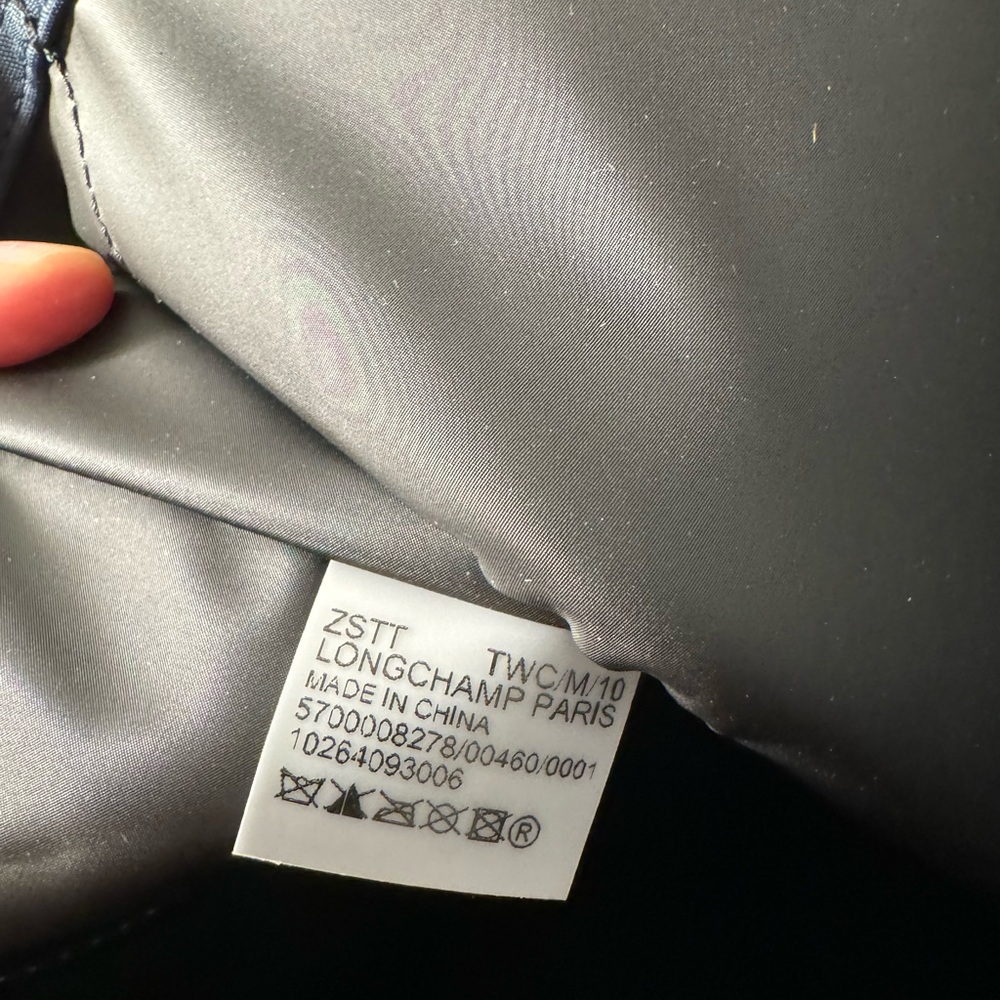 LONGCHAMP Cabas Tote Navy Canvas/ Green Leather with Strap BRAND NEW - Picture 5 of 10